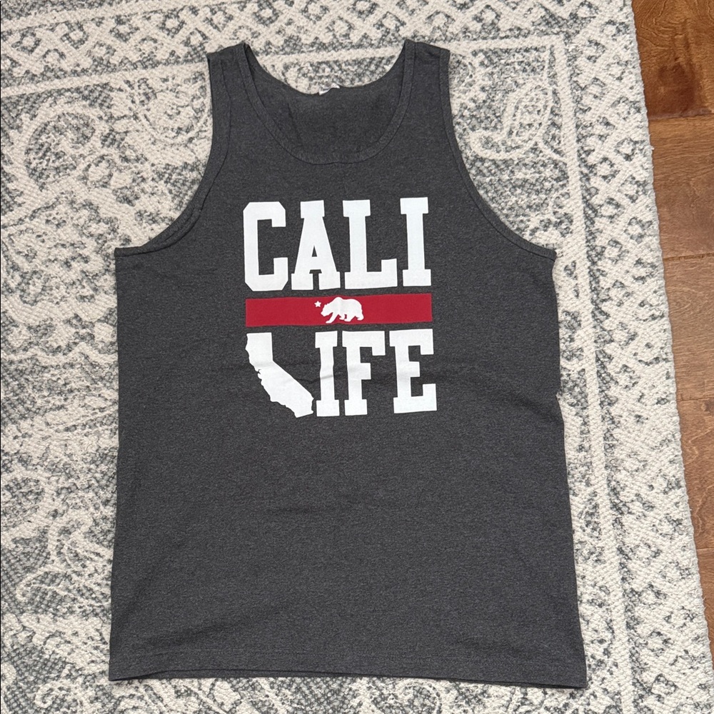 Alstyle Gray Tank Top with White and Red Print